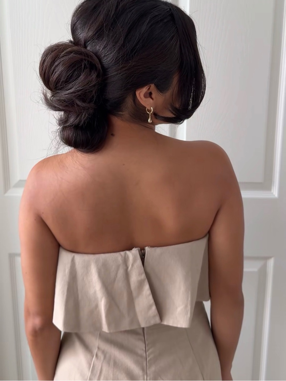 Forever 21 Strapless Ruffle Wide-Leg Jumpsuit in Light Taupe